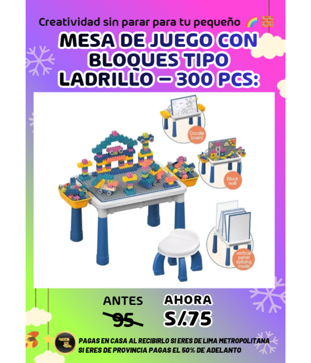 𝙈𝙀𝙎𝘼 𝘿𝙀 𝙅𝙐𝙀𝙂𝙊 𝘾𝙊𝙉 𝘽𝙇𝙊𝙌𝙐𝙀𝙎 𝙏𝙄𝙋𝙊 𝙇𝘼𝘿𝙍𝙄𝙇𝙇𝙊 – 300 𝙋𝘾𝙎 ✨