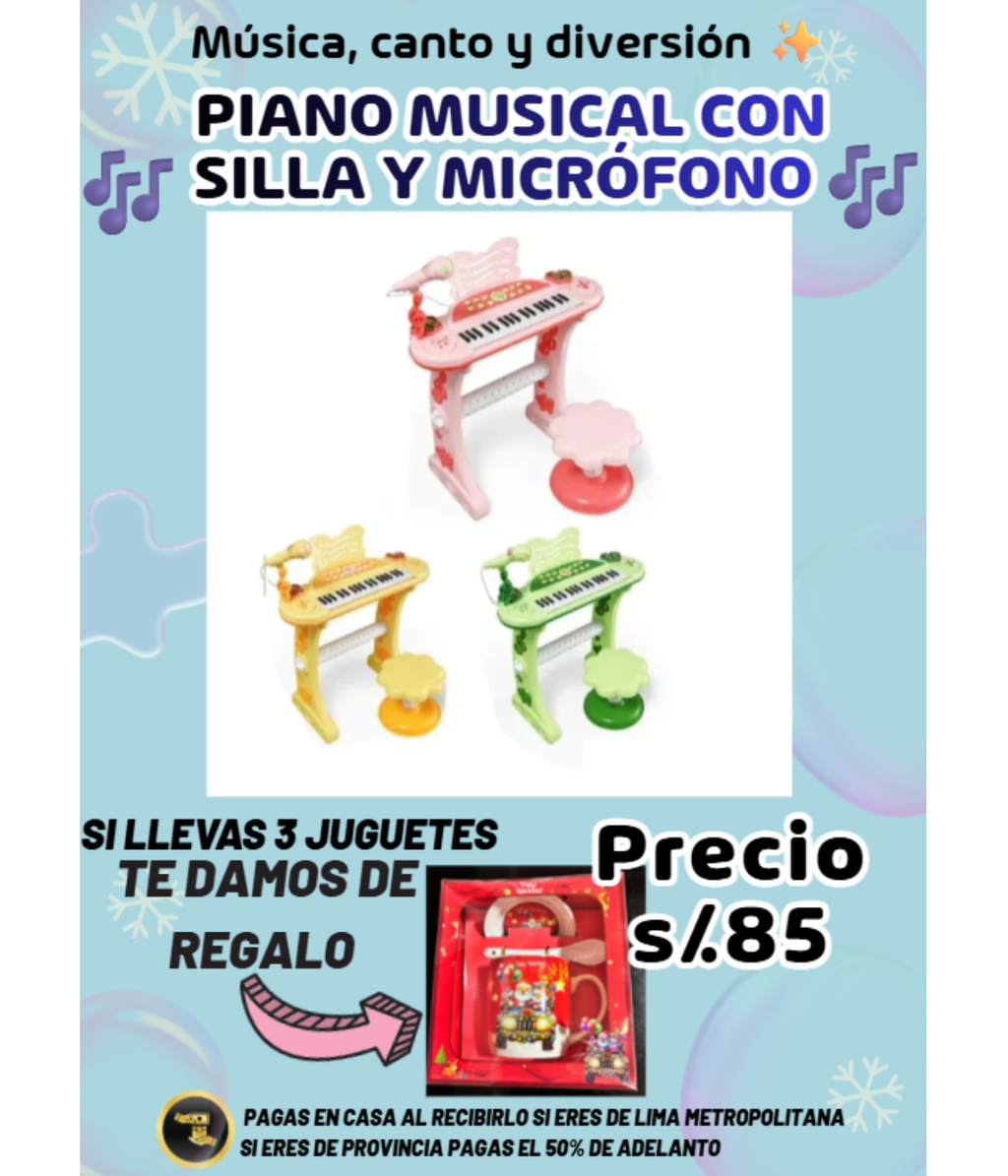 PIANO MUSICAL CON SILLA Y MICRÓFONO 🎶