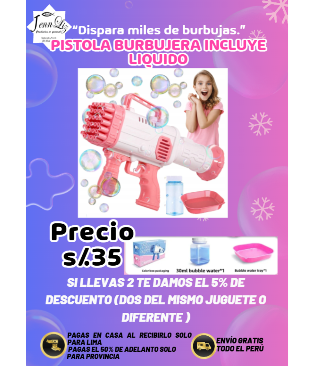 Pistola Burbujera incluye líquido