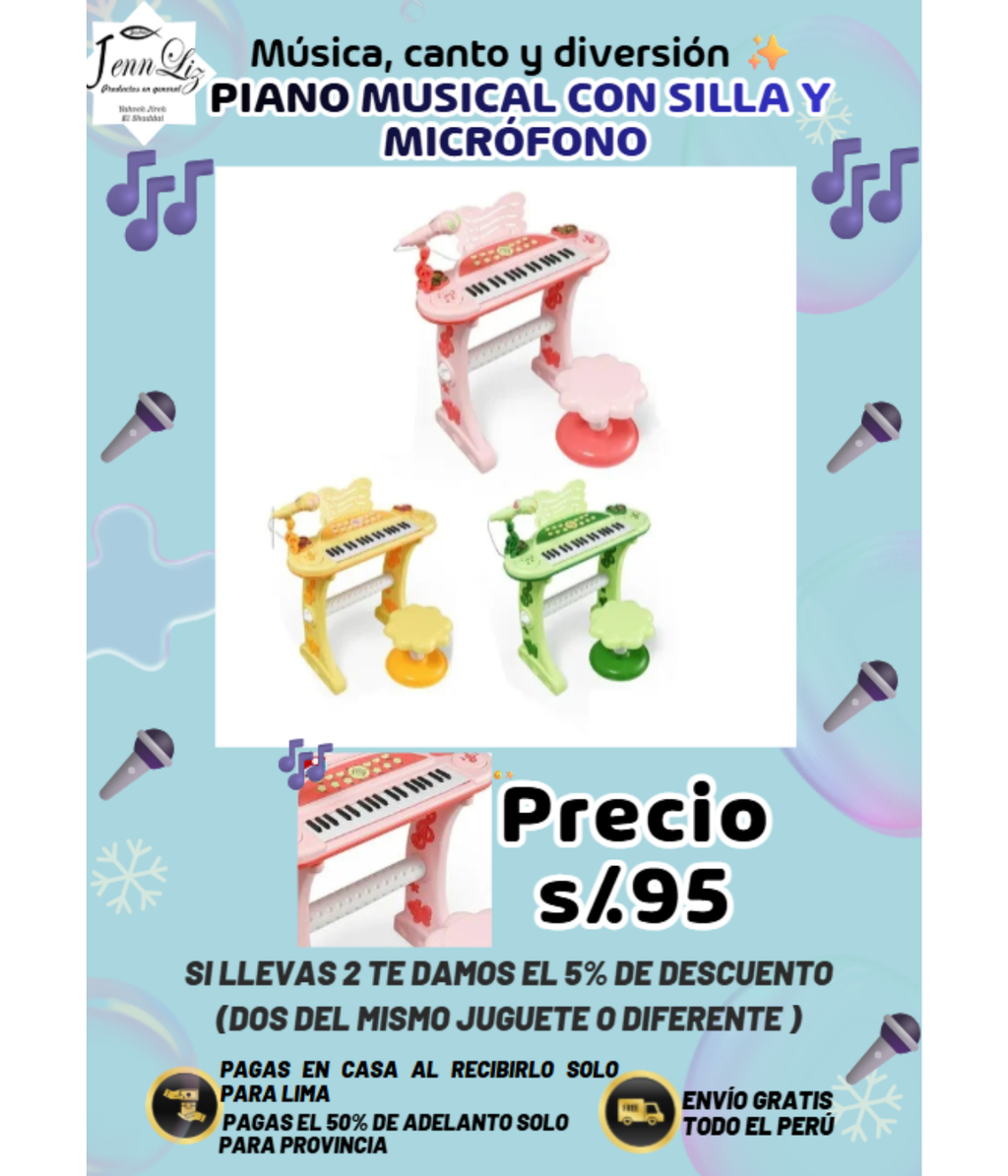 PIANO MUSICAL CON SILLA Y MICRÓFONO 🎶