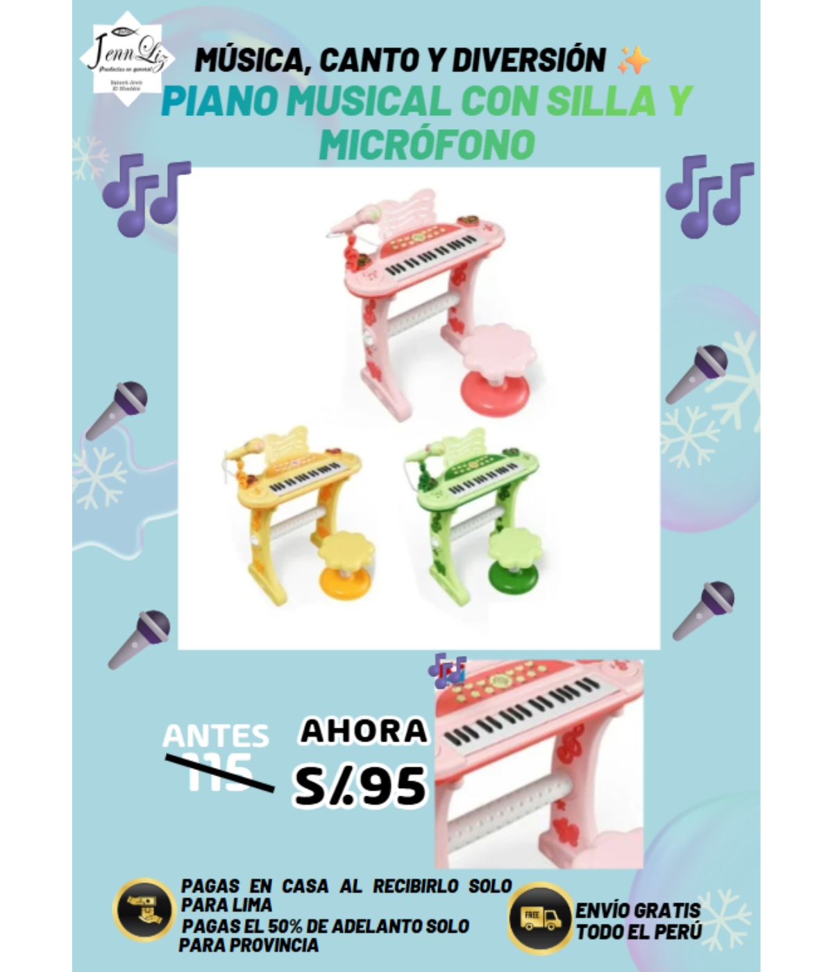 PIANO MUSICAL CON SILLA Y MICRÓFONO 🎶