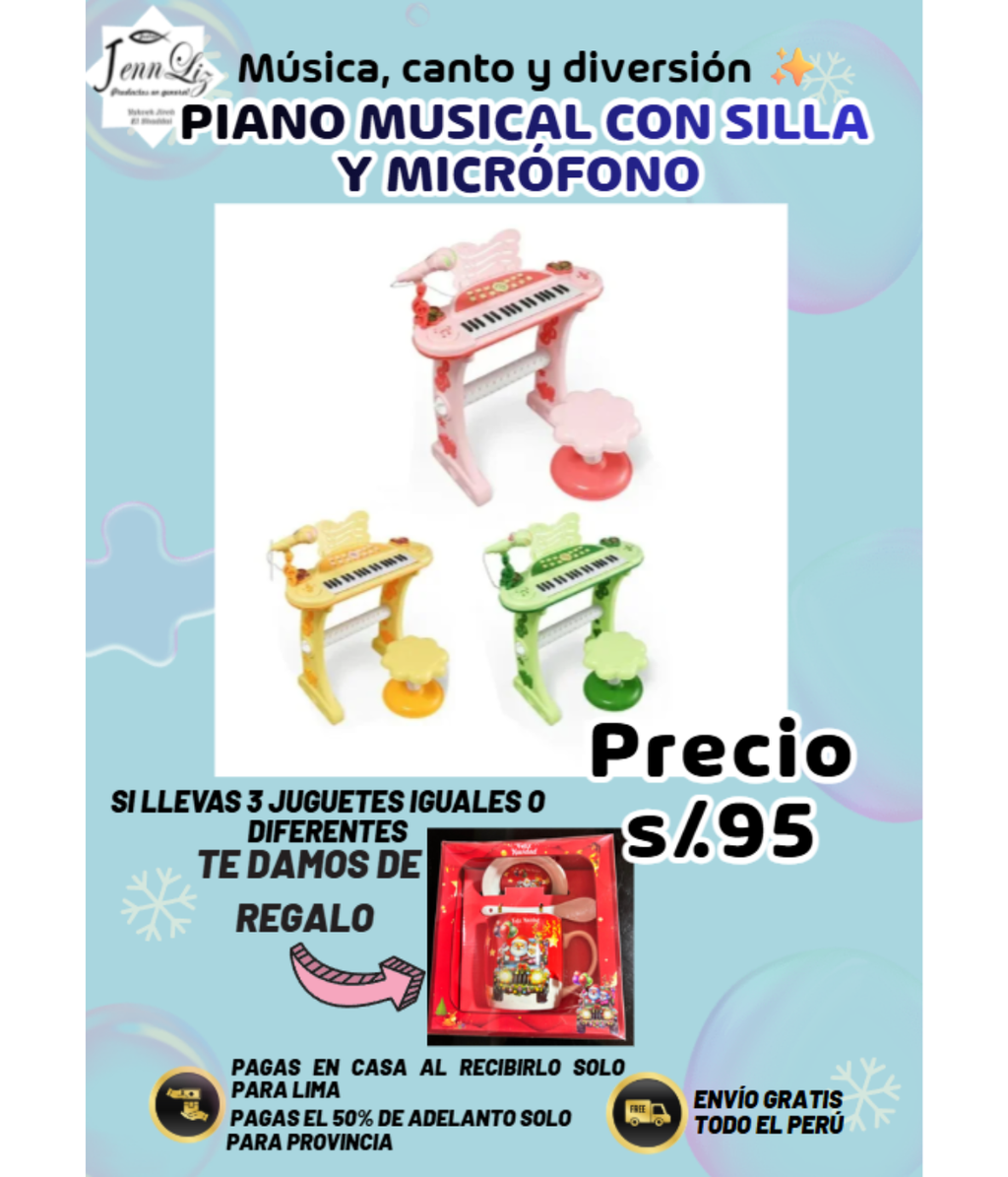 PIANO MUSICAL CON SILLA Y MICRÓFONO 🎶